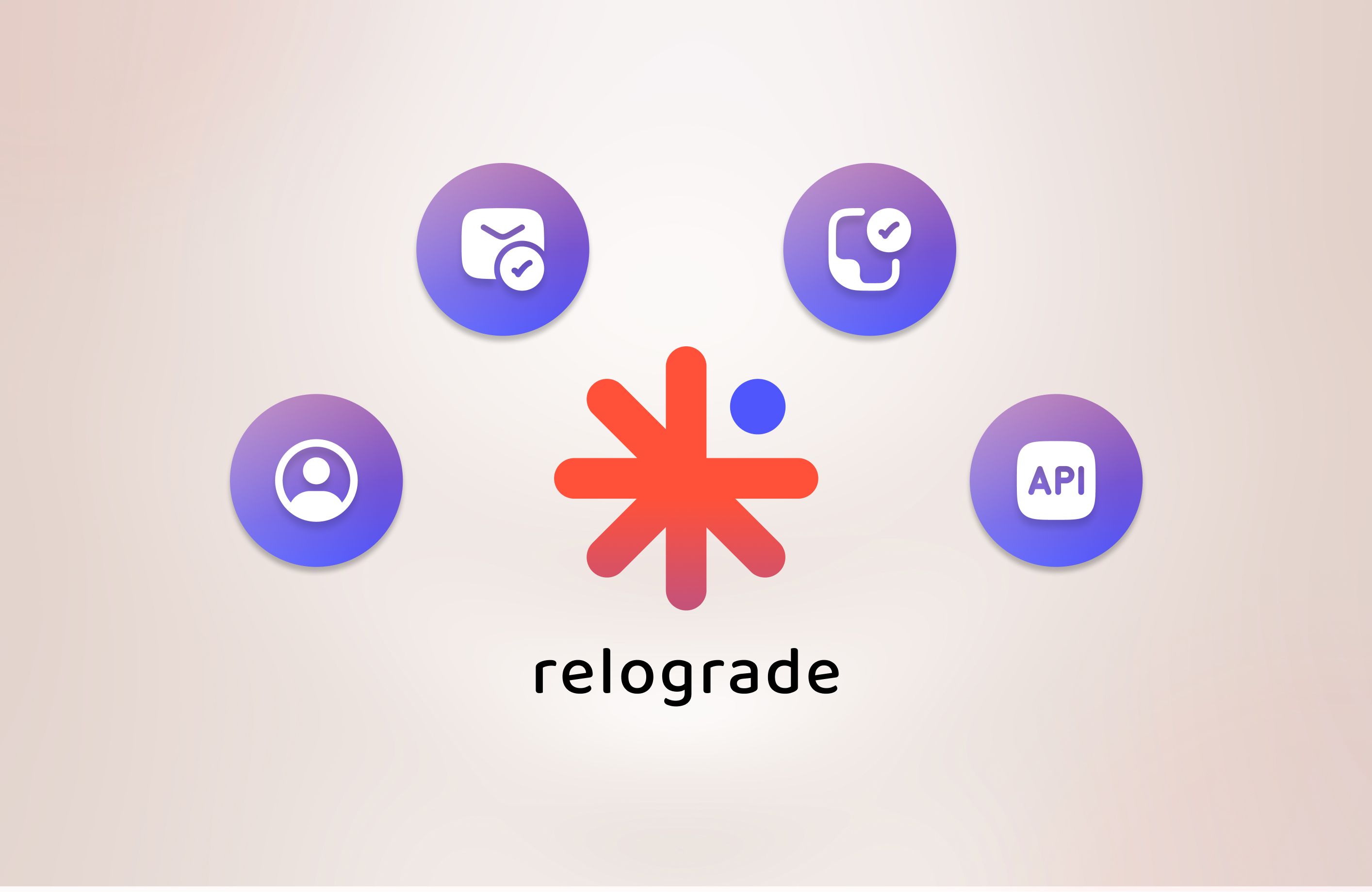 Relograde brand logo with service icons arranged around a central star symbol